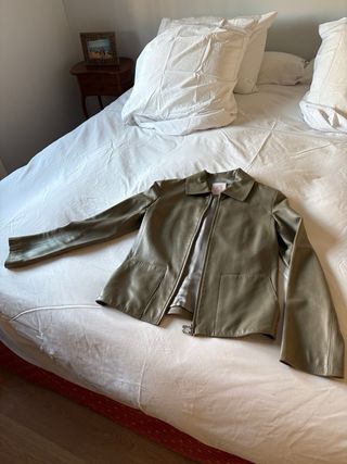 Cazadora Cuero Loewe Talla S Gris Verdoso