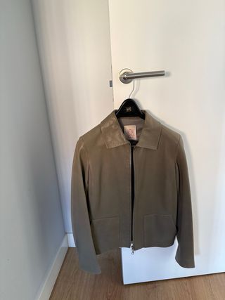Cazadora Cuero Loewe Talla S Gris Verdoso