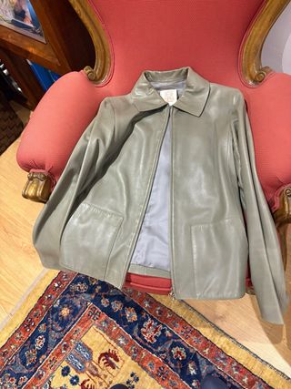 Cazadora Cuero Loewe Talla S Gris Verdoso
