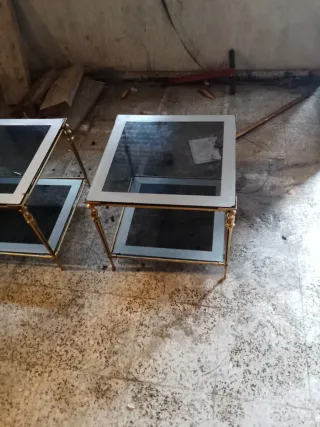 Mesas de centro cristal y metal dorado