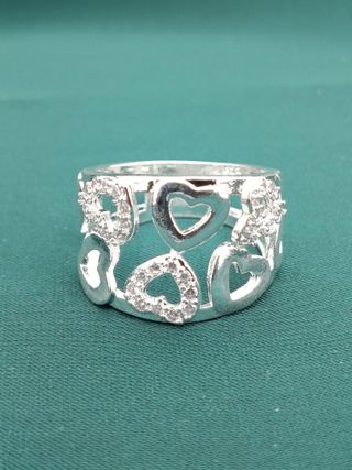 Anillo Plata Ley 925 Corazones Circonitas