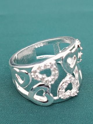 Anillo Plata Ley 925 Corazones Circonitas
