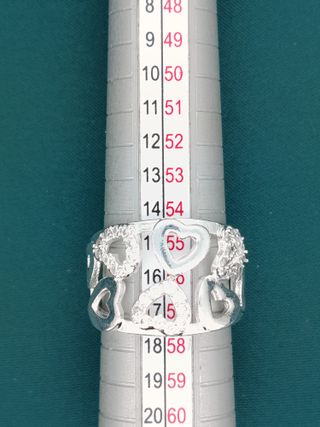 Anillo Plata Ley 925 Corazones Circonitas