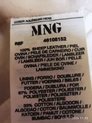 Cazadora Piel Mango Beige Mujer