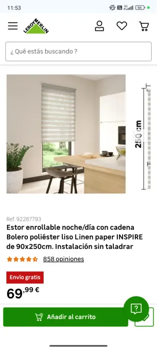 Estor Día y Noche Beige 90x250cm Leroy Merlin.