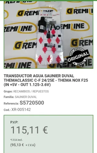 Captor de presión S57205 Saunier Duval