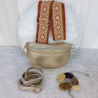 Borsa a spalla dorata con due cinture