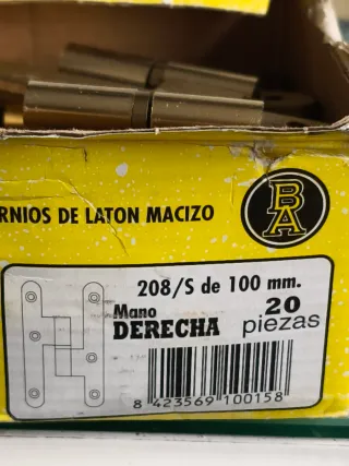 14 Pernios Latón Macizo 100mm Dcha Nuevos