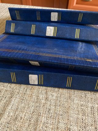 Álbum de fotos azul con detalles dorados