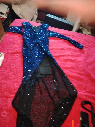 Vestido fiesta lentejuelas azul y precio 45:99