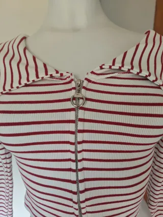 Jersey rayas rojas y blancas cremallera