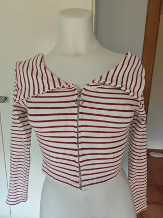 Jersey rayas rojas y blancas cremallera