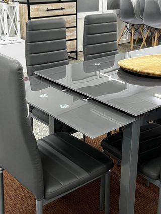 Mesa extensible cristal + 6 sillas - Envio gratis