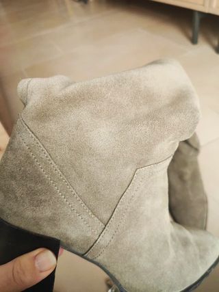 Botas botines Zara piel cuero auténtico ante caqui