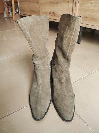 Botas botines Zara piel cuero auténtico ante caqui