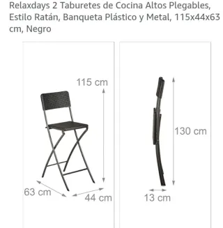 2 Taburetes Altos Cocina Relaxdays Plegables
