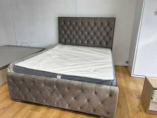 Cama tapizada terciopelo gris alta calidad