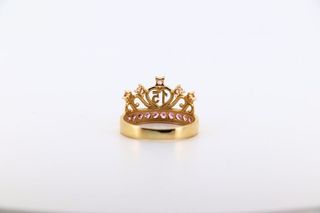 ANILLO GRANDE CORONA 15 CIRCONITAS ROSAS. Oro 18k.