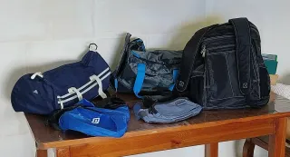 2 borse da viaggio, 1 zaino, 1 marsupio