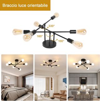 Lámpara Techo Industrial 6xE27 Negra