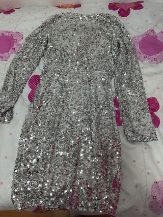 Vestido lentejuelas mujer plata