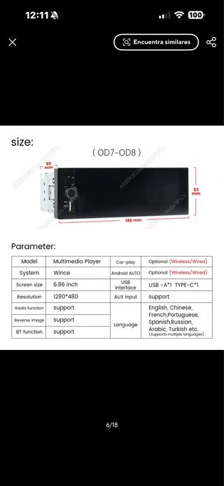 Radio Coche Android Auto/Apple Car Play