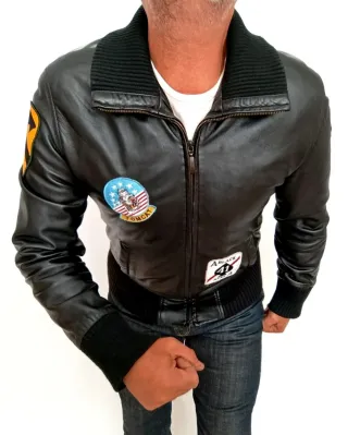 Bomber cuero auténtico con Parches S Medidas indic