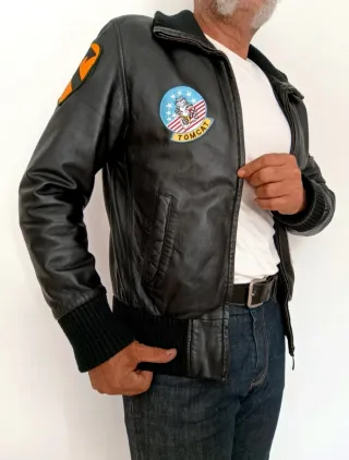 Bomber cuero auténtico con Parches S Medidas indic