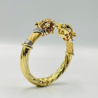 PULSERA RIGIDA 2 LEOPARDOS DE GRAZIELLA. Oro 18K