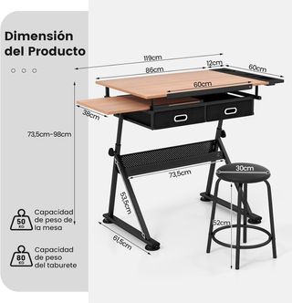 Mesa de dibujo inclinable