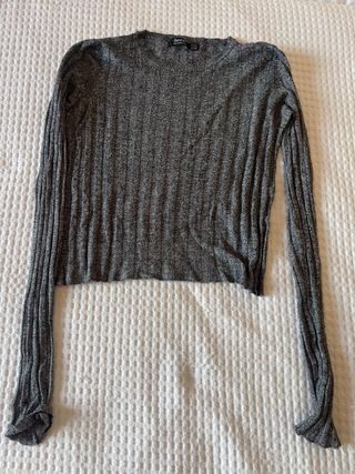 Bershka Jersey Gris Manga Larga Mujer Talla XS