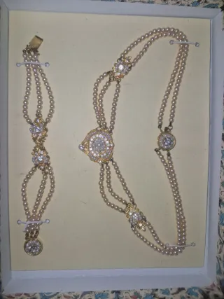 Collar y pulsera fallera perlas y oro