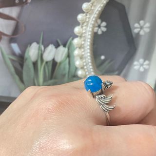 Anillo Plata Apatita Azul Natural Corona Alas