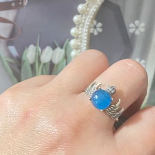 Anillo Plata Apatita Azul Natural Corona Alas
