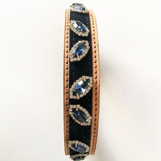 Collare cane cuoio con strass blu