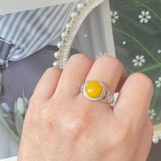 Anillo Plata Ámbar Natural Ajustable