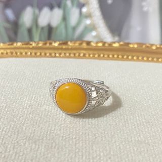 Anillo Plata Ámbar Natural Ajustable