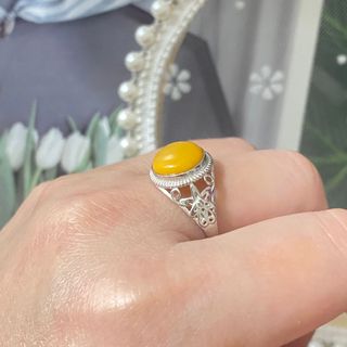 Anillo Plata Ámbar Natural Ajustable