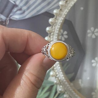 Anillo Plata Ámbar Natural Ajustable