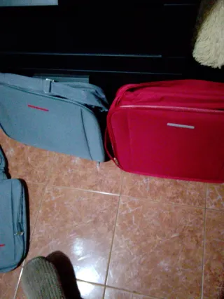 Set di 3 borse da viaggio grigie e rosse