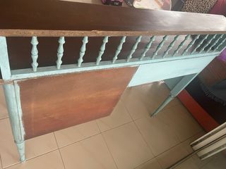 Escritorio vintage madera marrón y azul