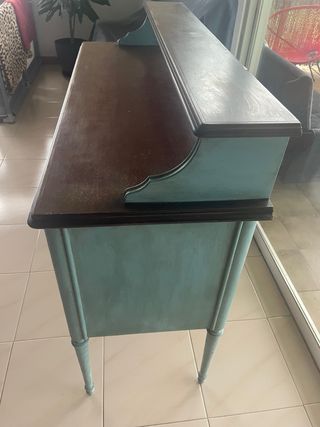 Escritorio vintage madera marrón y azul