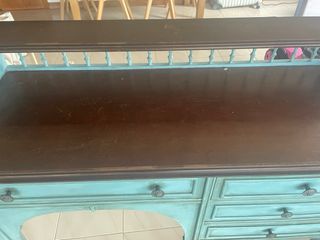 Escritorio vintage madera marrón y azul