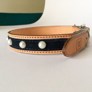 Collare luxury per cani in cuoio con mezze perle