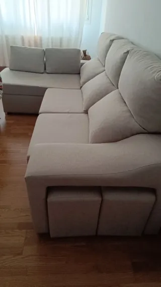 Sofá cama modular L beige tela, con baúl.