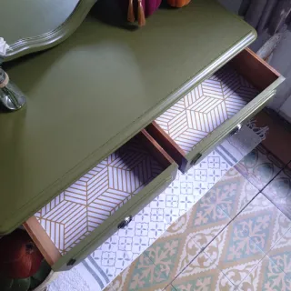 Cómoda Vintage Verde Oliva • Mueble Tocador Espejo