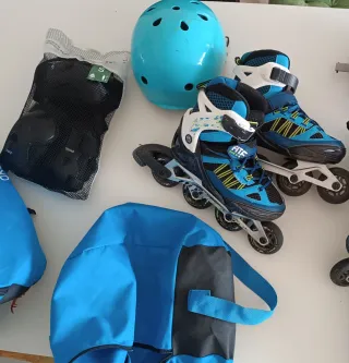 Set Patines, Casco, Protecciones y Bolsa Oxelo
