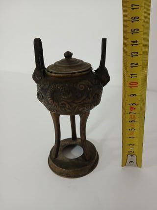 Antico Bruciatore Incensiere Tripode Bronzo