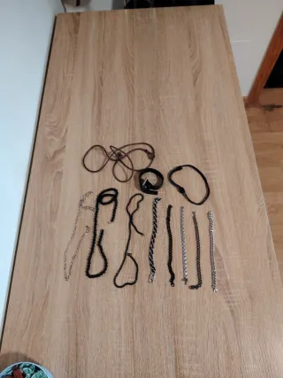 Set di Bracciali e Collane in Acciaio, Cuoio e Argento