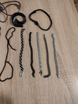 Set di Bracciali e Collane in Acciaio, Cuoio e Argento